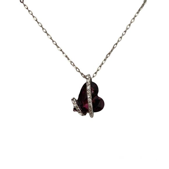 Sophisticated Style Swarovski Heart Necklace Purple Pendant Crystal Rope 18" - Picture 1 of 9